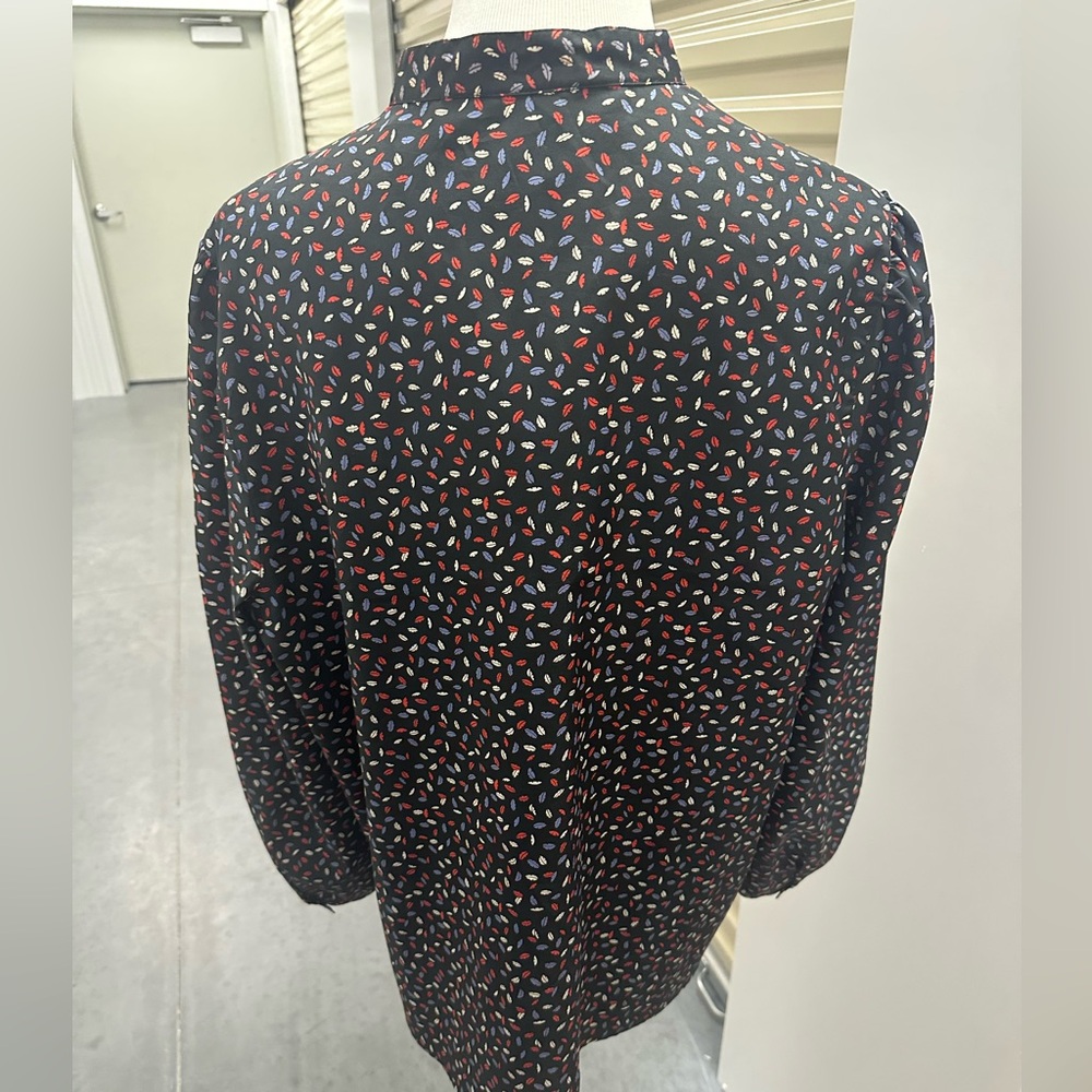 Women's Black Leaf Patterned Button Down Shirt - image 4